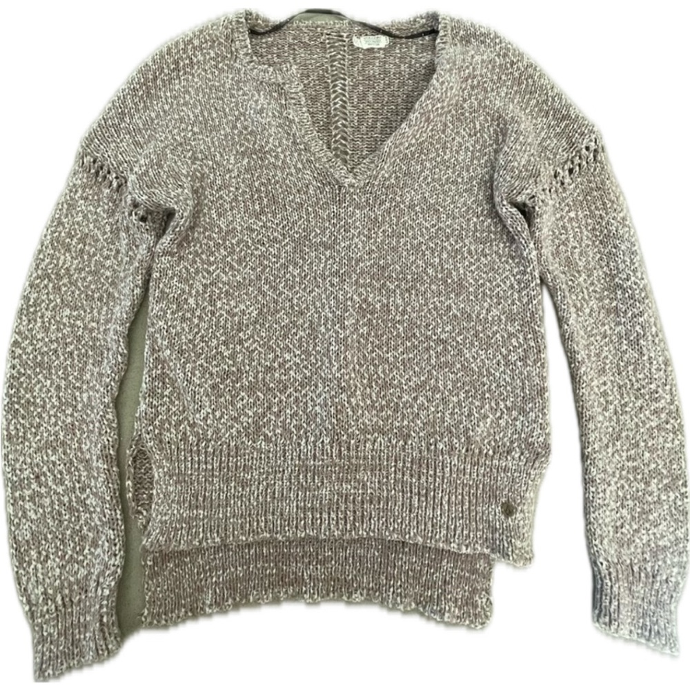 Volcom Marled Beige and White V-Neck Sweater